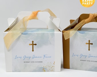 CLOUDS Personalised Box Gold Cross Blue Pink Christening Baptism Communion Gift Church Confirmation Ceremony Wedding Box