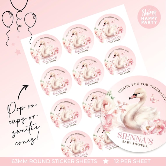 BABY SHOWER SWAN Personalised Party Box - Add matching paperie to co-ordinate your party decor - Table Settings Gift Bags Birthday Stickers
