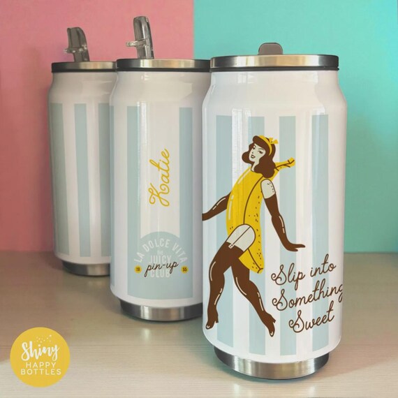 Personalised JUICY PIN-UP Club Retro Aesthetic Drink Reusable 255ml Soda Can Tumbler - Ultimate Stylish Party Favour Gift Water Bottle