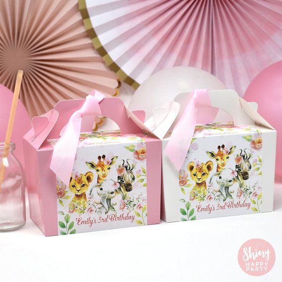 PINK JUNGLE BABIES Personalised Party Box - Add matching paperie to co-ordinate your party decor -Table Settings Gift Bags Birthday Stickers