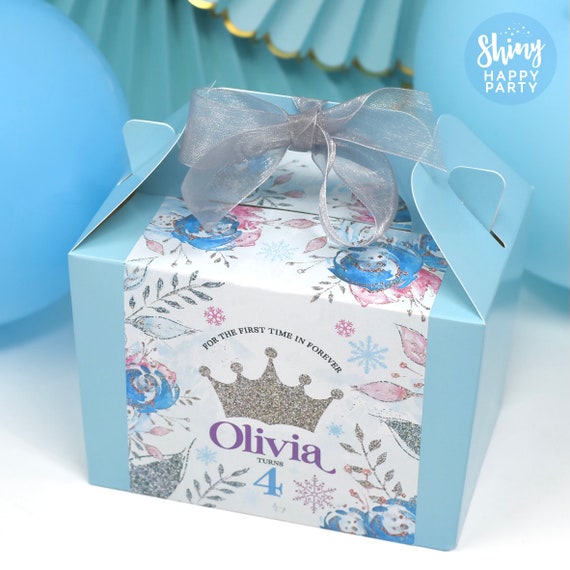ICE CROWN PRINCESS Personalised Party Box - Add matching paperie to co-ordinate your party decor -Table Settings Gift Bags Birthday Stickers