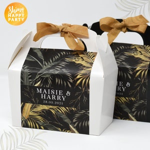 GOLD PALM Personalised Wedding Favor Box, Cake, Sweets, Gift Boxes. Matching Table Decor & Paperie available.