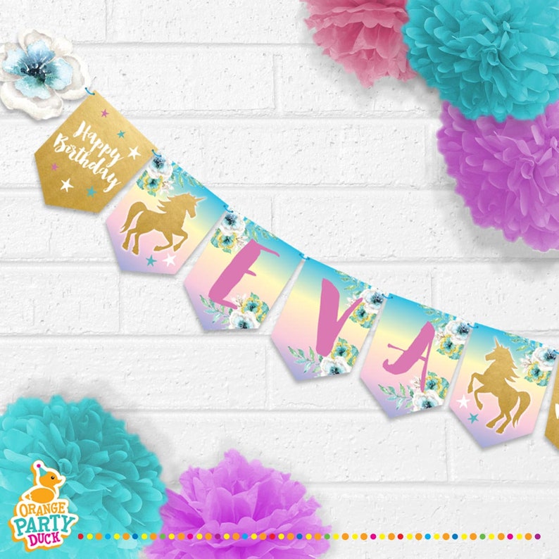 Purple Unicorn Personalised Children's Bunting Party Banner