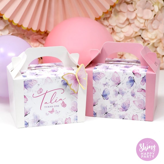 BUTTERFLY PINK LILAC Personalised Party Box - Add matching paperie to co-ordinate party decor - Table Settings Gift Bags Birthday Stickers