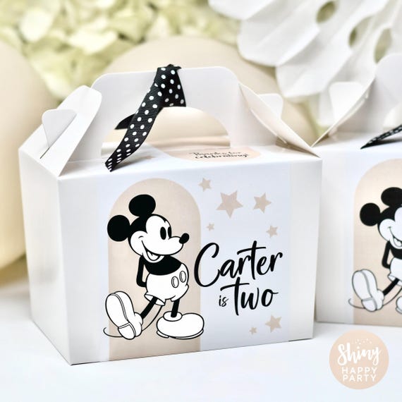 VINTAGE MOUSE Steam Boat Willie Beige Personalised Party Box Matching Paperie Decor Table Settings Gift Bags Birthday Stickers