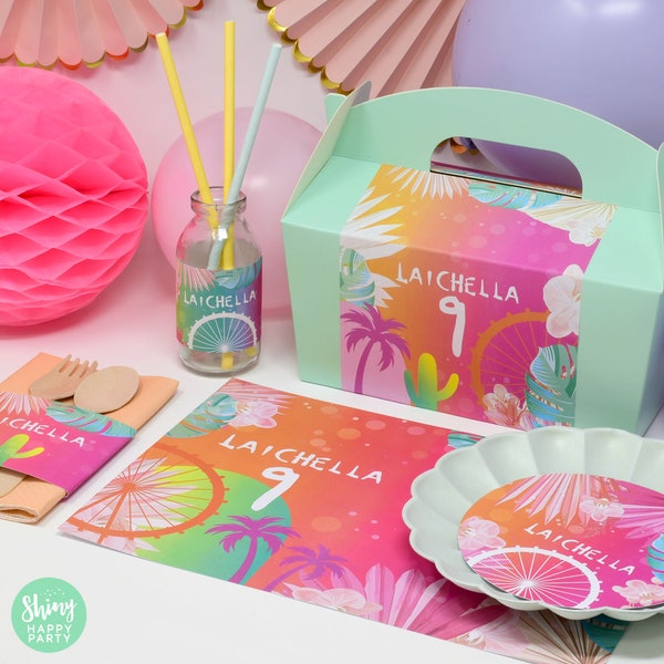 Boîte de réception personnalisée FESTIVAL NÉON - Ajoutez une paperie assortie pour coordonner votre décoration de fête - Décorations de table Sacs-cadeaux Autocollants d'anniversaire