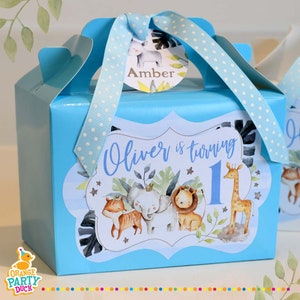 BLUE SAFARI Personalised Party Box - Add matching paperie to co-ordinate your party decor - Table Settings Gift Bags Birthday Stickers