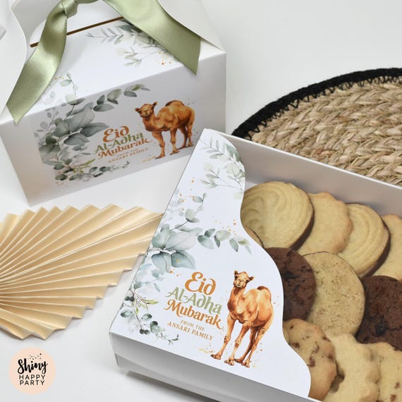 EID Al Adha Mubarak FESTIVAL Personalised Party Box - Favor Box, Cake, Sweets, Gift Boxes. Matching Table Decor & Paperie available