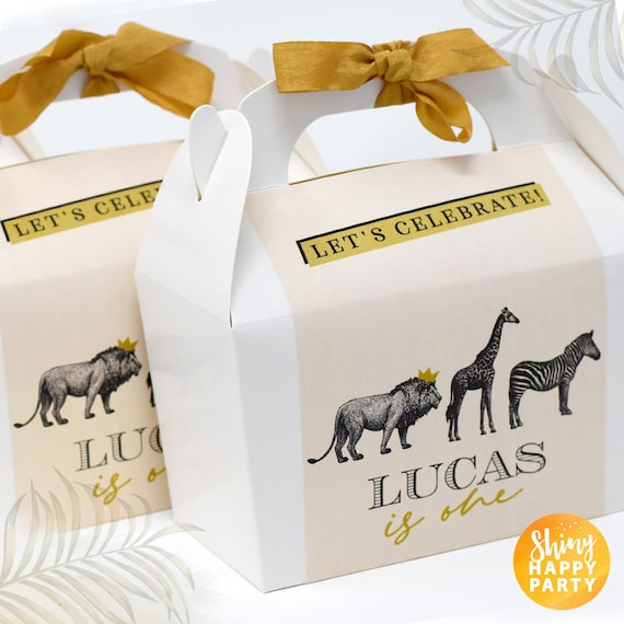 SAFARI ANIMAL GROUP Personalised Party Box - Add matching paperie to co-ordinate party decor - Table Settings Gift Bags Birthday Stickers