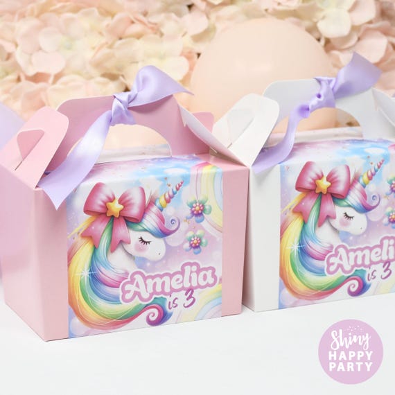 UNICORN RAINBOW Purple Personalised Party Box - Add matching paperie co-ordinate party decor - Table Settings Gift Bags Birthday Stickers