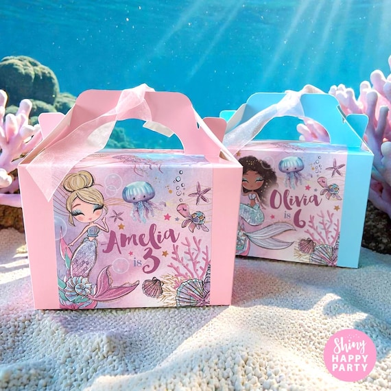 MERMAID GOLD SEA Pink Lilac Party Box Matching Party Tableware | Birthday Decorations | Ocean Theme Party Set | Placemats Stickers Wrappers