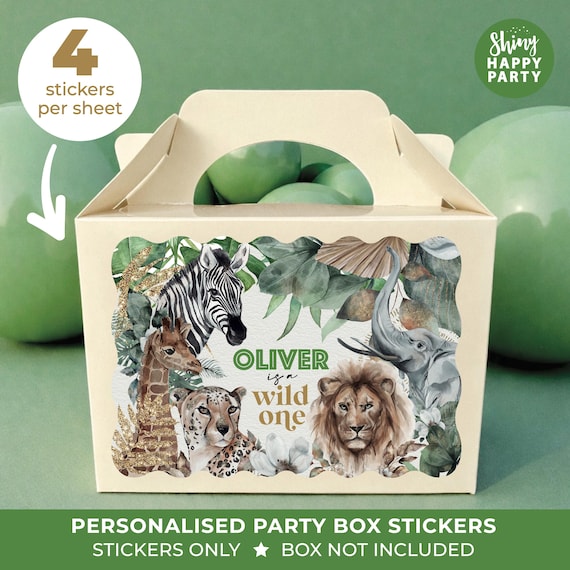 Personalised Green SAFARI Birthday Party Stickers - Wild One Jungle Labels