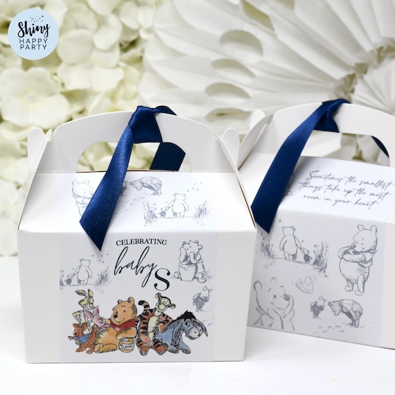 WINNIE POOH BABY Navy Shower Personalised Party Box Add matching paperie to co-ordinate your party decor - Table Settings Gift Bags Stickers