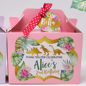 DINOSAUR PINK Personalised Party Box - Add matching paperie to co-ordinate your party decor - Table Settings Gift Bags Birthday Stickers