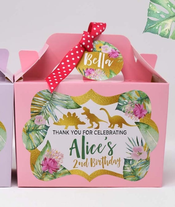 DINOSAUR PINK Personalised Party Box - Add matching paperie to co-ordinate your party decor - Table Settings Gift Bags Birthday Stickers