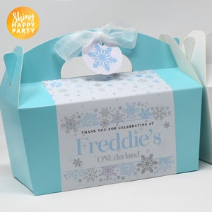 BLUE SNOWFLAKE Personalised Party Box - Add matching paperie to co-ordinate your party decor - Table Settings Gift Bags Birthday Stickers