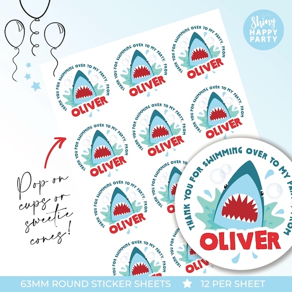 SHARK BITE Under Sea Personalised Party Box - Add matching paperie co-ordinate party decor - Table Settings Gift Bags Birthday Stickers