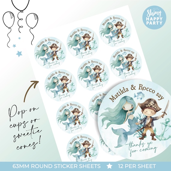 MERMAID PIRATE Under Sea Personalised Party Box - Add matching paperie co-ordinate party decor - Table Settings Gift Bags Birthday Stickers