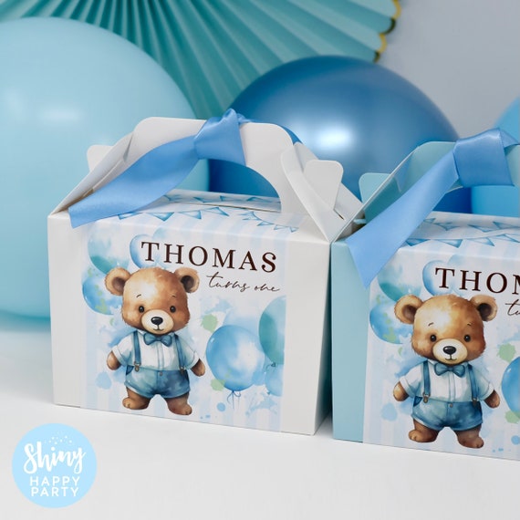 BLUE MR BEAR Personalised Party Box - Add matching paperie to co-ordinate your party decor - Table Settings Gift Bags Birthday Stickers