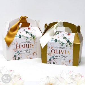 GOLD LEAF Personalised Wedding Mini Favor Box, Cake, Sweets, Gift Boxes. Matching Table Decor & Paperie available.