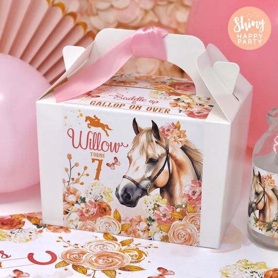 WHITE PONY Horse Personalised Party Box - Add matching paperie to co-ordinate your party decor - Table Settings Gift Bags Birthday Stickers