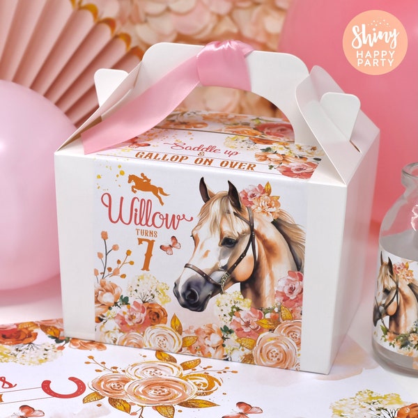 WHITE PONY Horse Personalised Party Box - Add matching paperie to co-ordinate your party decor - Table Settings Gift Bags Birthday Stickers