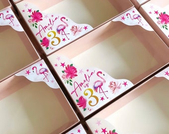 FLAMINGO GRAZE BOX Personalised Deluxe Party Box with Clear Lid. Party Food Tray. Fill with Sweets and Treats. Matching Treat Bag Available