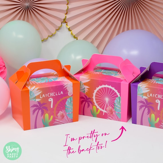 FESTIVAL NEON Personalised Party Box - Add matching paperie to co-ordinate your party decor - Table Settings Gift Bags Birthday Stickers