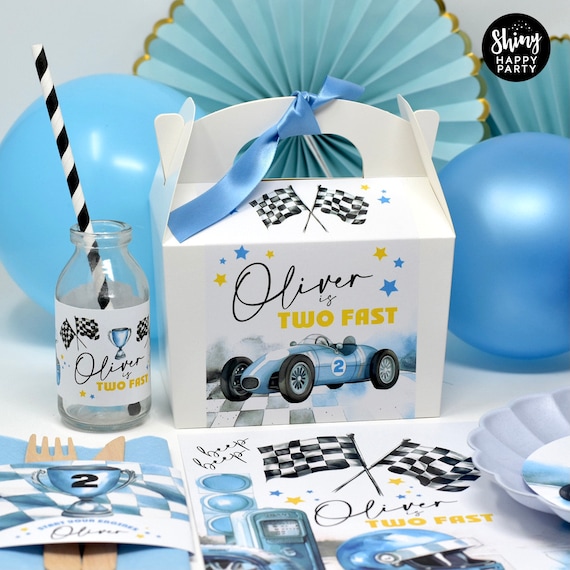 VINTAGE RACING CAR Personalised Party Box - Add matching paperie to co-ordinate your party decor -Table Settings Gift Bags Birthday Stickers