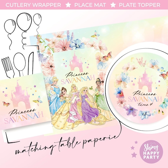 PRINCESS RAINBOW Personalised Party Box - Add matching paperie to co-ordinate your party decor - Table Settings Gift Bags Birthday Stickers