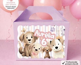 Personalised Puppy Birthday Party Bag Box Stickers - Let's Party Dog Theme Labels