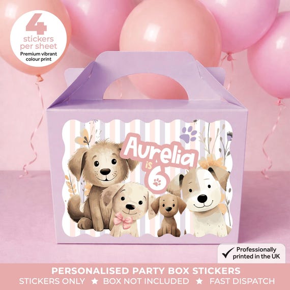 Personalised Puppy Birthday Party Stickers - Let's Party Dog Theme Labels