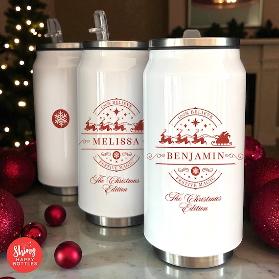 Personalised 100% Believe Santa Christmas Holiday Reusable 255ml Soda Can Ultimate - Stylish Party Favour Gift Stocking Filler Water Bottle