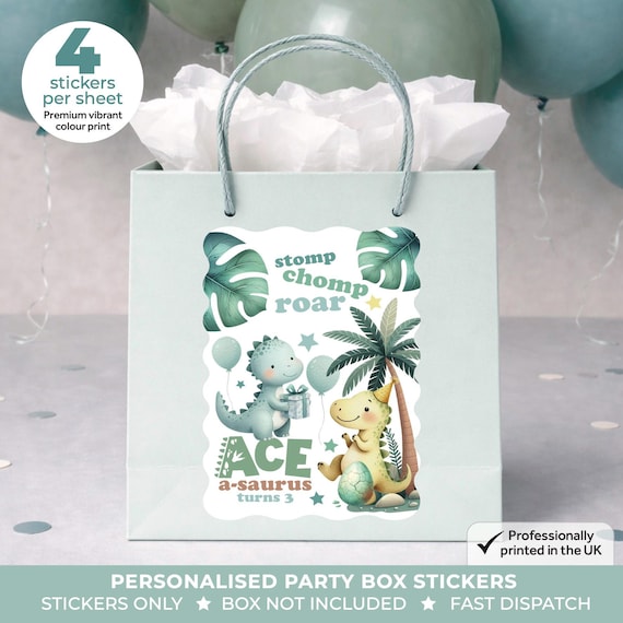 Personalised Blue Dinosaur Birthday Stickers - Baby Dino Labels