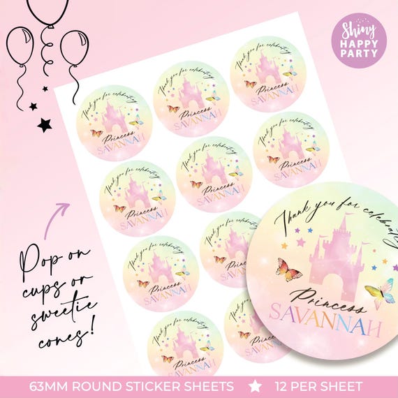 PRINCESS RAINBOW Personalised Party Box - Add matching paperie to co-ordinate your party decor - Table Settings Gift Bags Birthday Stickers
