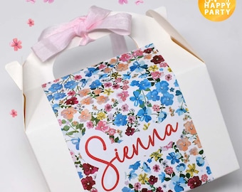 Personalised Mini Flower Petal Lilac Pink Floral White Box Wedding Birthday Hen Celebration Party Gift Favor Bag Box Treat Sweet Cake