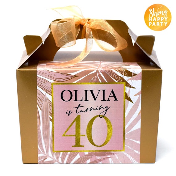 GOLD PINK LEAF Personalised Party Box - Add matching paperie to co-ordinate your party decor - Table Settings Gift Bags Birthday Stickers
