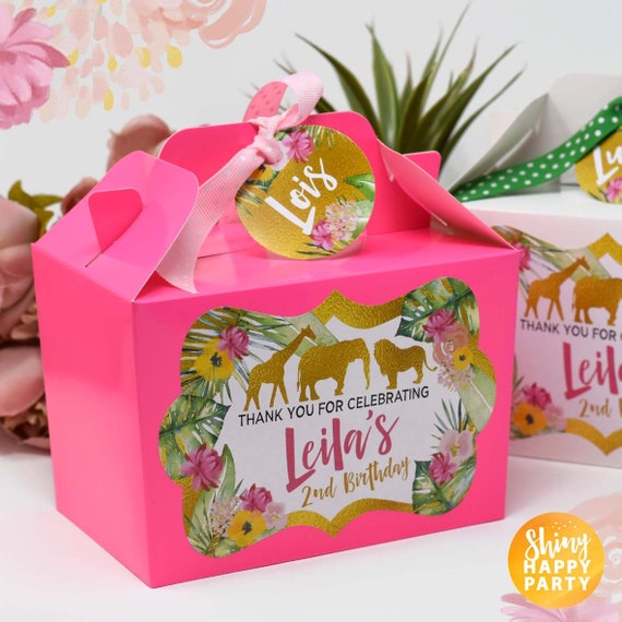 JUNGLE GOLD FLORAL Personalised Party Box - Add matching paperie to co-ordinate your party decor -Table Settings Gift Bags Birthday Stickers