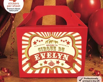 Personalised Circus Showtime Birthday Party Bag Box Stickers - Magic Carnival Labels