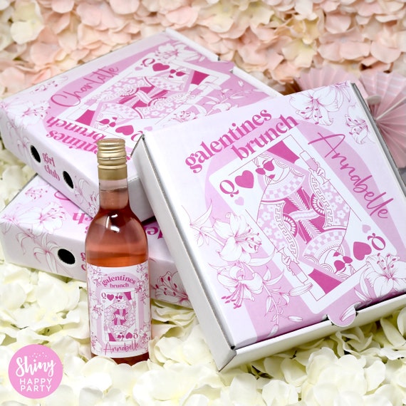 GALENTINES Personalised Party Box and Wine Bottle Labels, Pizza, Graze, Gifts. Valentines Girls Night Hen Party