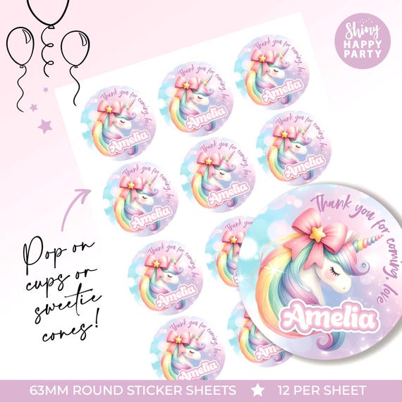 UNICORN PURPLE Personalised Party Box - Add matching paperie co-ordinate your party decor - Table Settings Gift Bags Birthday Stickers