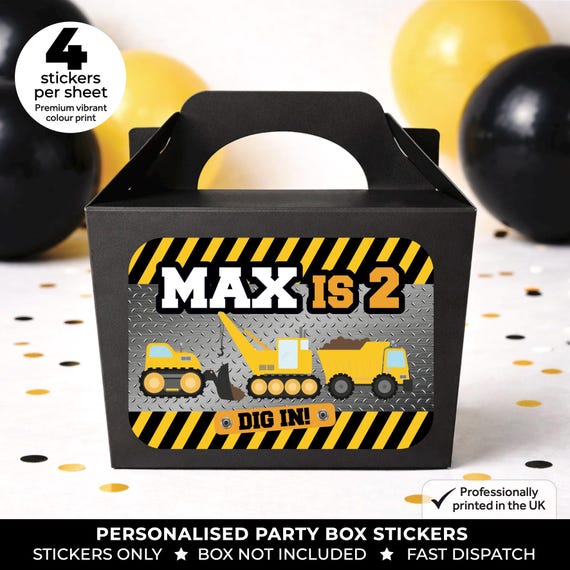 Personalised Construction Truck Birthday Stickers - Digger Party Labels