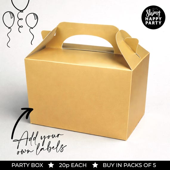 Gold Gable Favor Boxes with Handle - Party Treat Packaging, Pack of 5