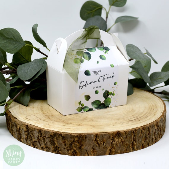 WEDDING EUCALYPTUS Personalised Wedding Favor Box, Cake, Sweets, Gift Boxes. Matching Table Decor & Paperie available.