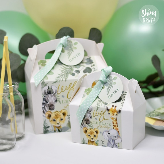 JUNGLE BABIES Personalised Party Box - Add matching paperie to co-ordinate your party decor - Table Settings Gift Bags Birthday Stickers