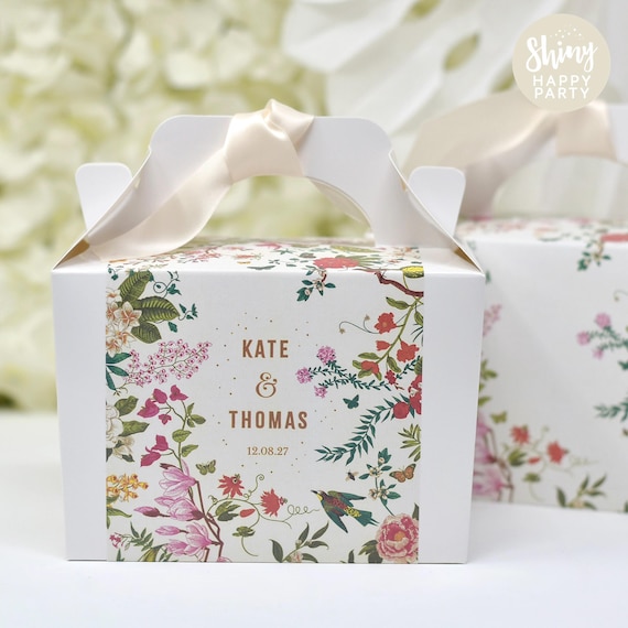 WEDDING Vintage Floral Blooms Personalised Wedding Favor Box, Cake, Sweets, Gift Boxes. Matching Table Decor & Paperie available.
