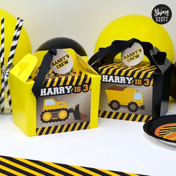 DIGGER TRUCKS Personalised Party Box - Add matching paperie to co-ordinate your party decor - Table Settings Gift Bags Birthday Stickers