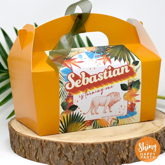 WILD SAFARI ANIMALS Personalised Party Box - Add matching paperie to co-ordinate party decor - Table Settings Gift Bags Birthday Stickers