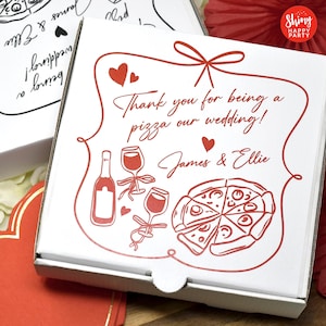 WEDDING PIZZA BOX Personalised 7&quot; Black/White Party Box. Small Pizza. Sweets, Nibbles, Gifts, Favors. Add Bottle Wrappers to match