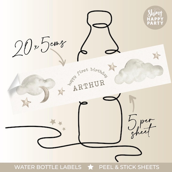 CLOUDS MOON STAR Beige Personalised Party Box - Add matching paperie to co-ordinate party decor - Table Settings Gift Bags Birthday Stickers